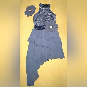 Weissman Lyrical Dance Costume Sequin, Asymmetrical Skirt Flowers Periwinkle MC